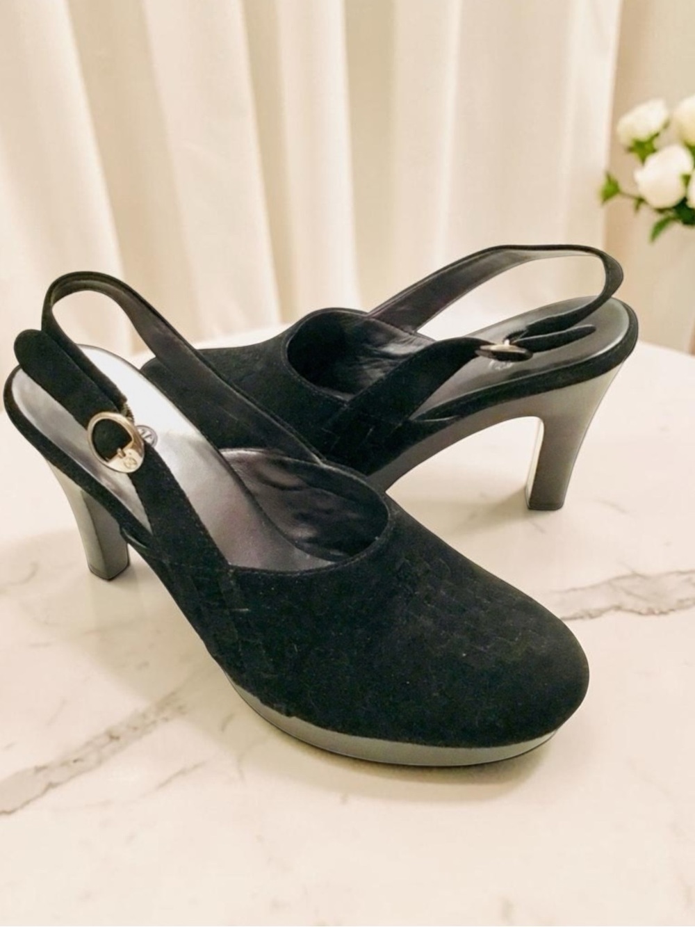 Cole Haan Platform Slingback Black Suede 90’s Y2K Retro Minimalist Glam Size 9.5